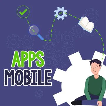 Hand writing sign Apps Mobile. Business overview computer program designed to Stock Illustration
