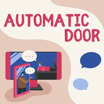 Hand writing sign Automatic Door. Business overview opens automatically when Stock Illustration