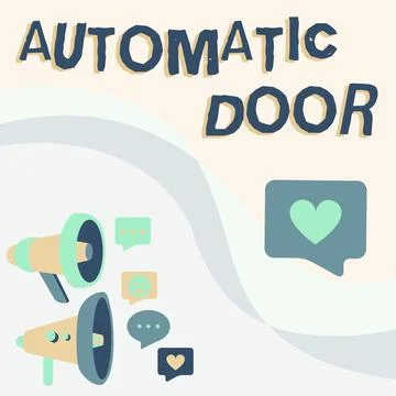 Hand writing sign Automatic Door. Business overview opens automatically when Stock Illustration