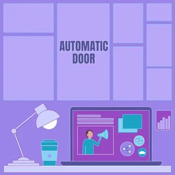 Hand writing sign Automatic Door. Conceptual photo opens automatically when Stock Illustration