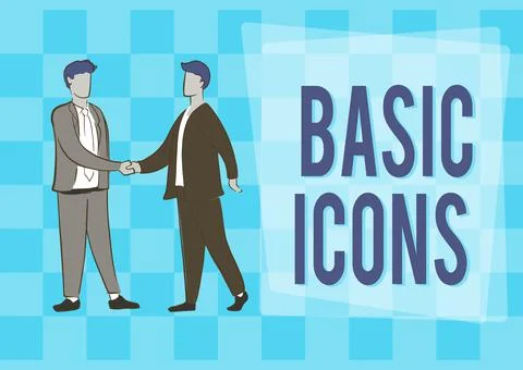 Hand writing sign Basic Icons. Business approach pictogram or ideogram displayed 스톡 일러스트