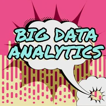 Hand writing sign Big Data AnalyticsThe process of examining large and varied Stock Illustration