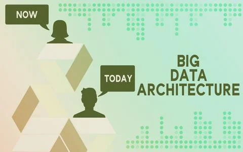 Hand writing sign Big Data Architecture, Business concept designed to handle  Stock Illustration