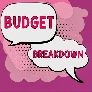 Hand writing sign Budget Breakdown. Business idea dividing the cost of someth Ilustração Stock
