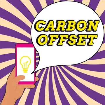 Hand writing sign Carbon Offset. Word Written on Reduction in emissions of Stock Illustration