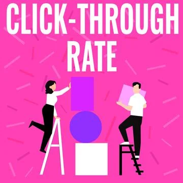 Hand writing sign Click Through Rate. Business concept proportion of visitors 스톡 일러스트