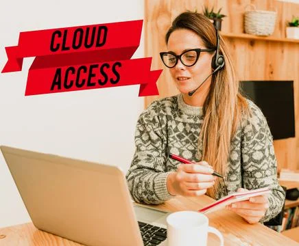 Hand writing sign Cloud Access. Word for Software tool between the organization 写真素材
