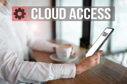 Hand writing sign Cloud Access. Word Written on Software tool between the Fotos Stock