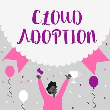 Hand writing sign Cloud Adoption. Business approach strategic move by Illustrazione stock