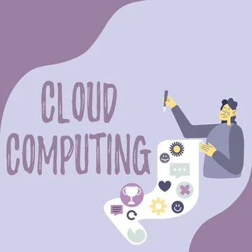 Hand writing sign Cloud Computing. Business overview use a network of remote Illustrazione stock