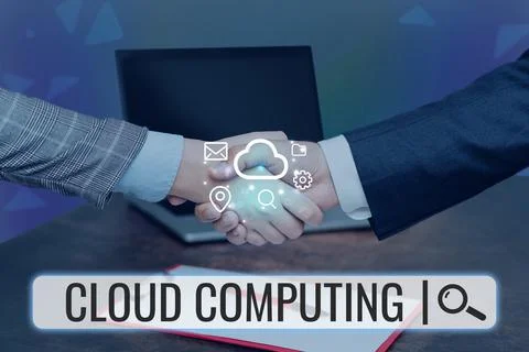 Hand writing sign Cloud Computing. Business showcase use a network of remote Stock Photos