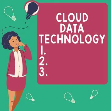 Hand writing sign Cloud Data Technology. Business overview Save and access data Stock Illustration