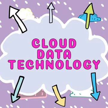Hand writing sign Cloud Data Technology. Internet Concept Save and access data Stock Illustration