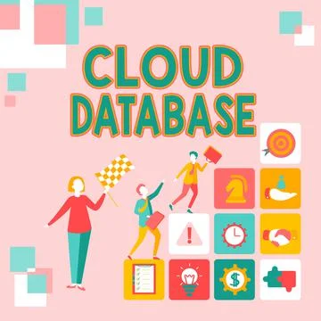 Hand writing sign Cloud Database. Business showcase optimized or built for a Ilustración de archivo