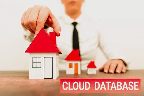 Hand writing sign Cloud Database. Business overview optimized or built for a Stock Photos