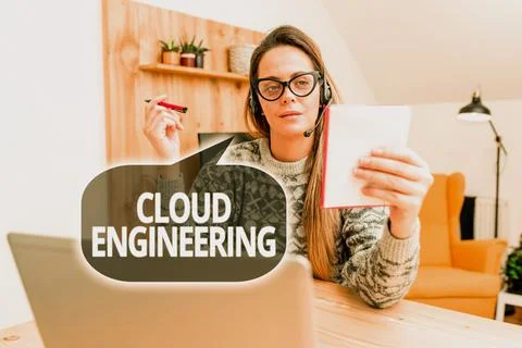 Hand writing sign Cloud Engineering. Business showcase application of Stock Photos