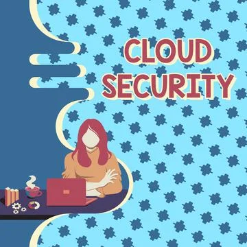 Hand writing sign Cloud Security. Concept meaning Protect the stored information Stock Illustration