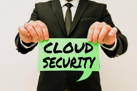 Hand writing sign Cloud Security. Business concept protection of data stored Stock Photos
