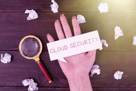 Hand writing sign Cloud Security. Business idea Imposing a secured system of Foto stock