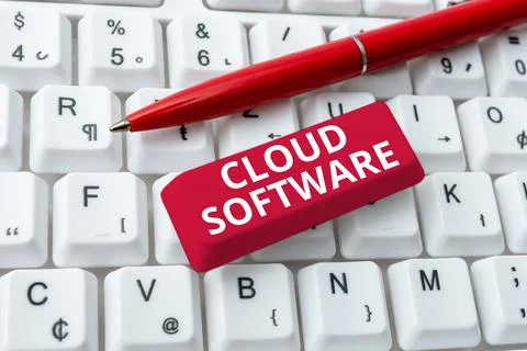 Hand writing sign Cloud Software. Word Written on Programs used in Storing Fotos Stock