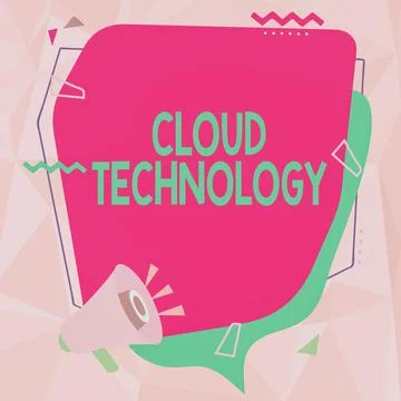 Hand writing sign Cloud Technology. Business showcase storing and accessing data Stock Illustration