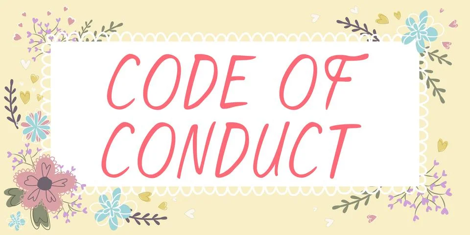 Hand writing sign Code Of Conduct. Concept meaning Ethics rules moral codes e Illustrazione stock