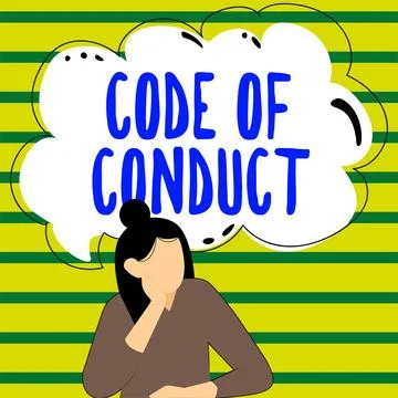 Hand writing sign Code Of Conduct. Concept meaning Ethics rules moral codes Illustrazione stock
