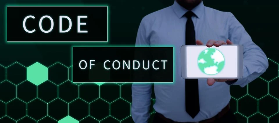 Hand writing sign Code Of Conduct. Word for Ethics rules moral codes ethical Stockfoto's