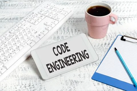 Hand writing sign Code Engineering. Business approach application of engineering Stock Photos