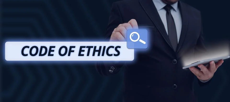 Hand writing sign Code Of Ethics. Internet Concept Moral Rules Ethical Integrity 写真素材