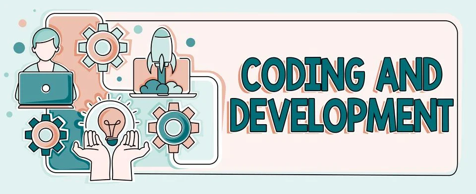 Hand writing sign Coding And Development. Internet Concept Programming Building Stock Illustration