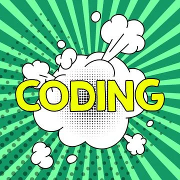 Hand writing sign Coding. Business idea assigning code to something for Stock Illustration