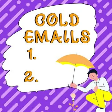 Hand writing sign Cold Emails. Business approach unsolicited email sent to a Stock Illustration