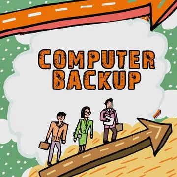Hand writing sign Computer Backup. Word Written on the act of copying of files Stock Illustration