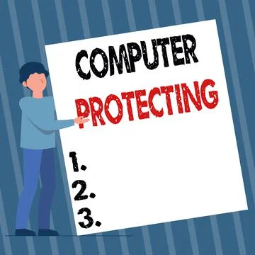 Hand writing sign Computer Protecting. Business overview protecting computer 스톡 일러스트