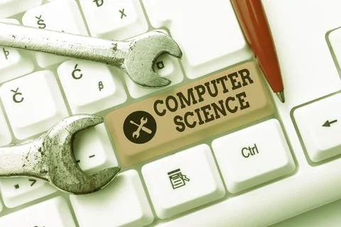 Hand writing sign Computer Science. Business concept study of both computer Stock Photos