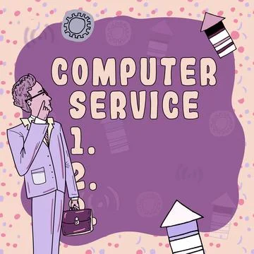 Hand writing sign Computer Service. Business approach computer time or service 스톡 일러스트