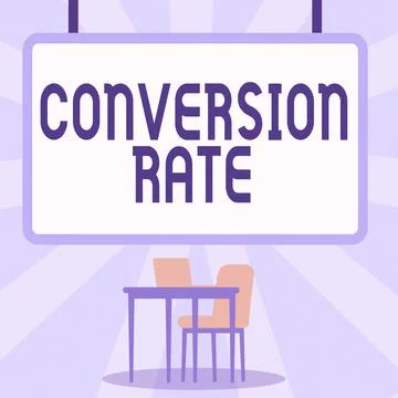Hand writing sign Conversion Rate. Business idea number of visitors to a website Illustrazione stock