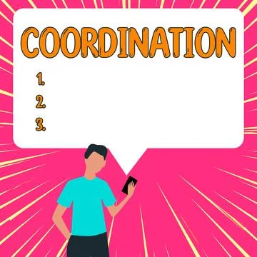 Hand writing sign Coordination. Internet Concept the acts of someone supportive Stock Illustration
