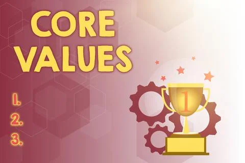 Hand writing sign Core Values. Business overview principles which guide and Stock-Illustration
