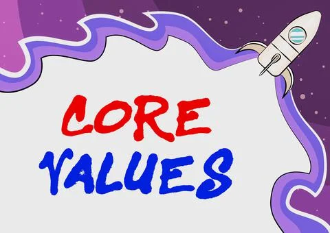 Hand writing sign Core Values. Concept meaning principles which guide and Stock Illustration