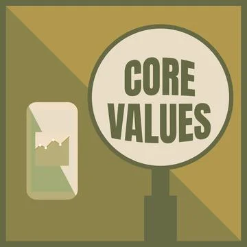 Hand writing sign Core Values. Business idea principles which guide and Stock-Illustration