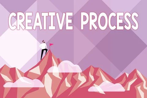 Hand writing sign Creative Process. Business showcase process of generating new Illustrazione stock