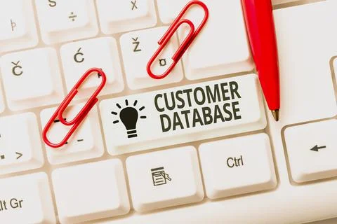 Hand writing sign Customer Database. Business overview uptodate on customer Stock Photos