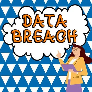 Hand writing sign Data Breach. Word for security incident where sensitive Stockillustratie