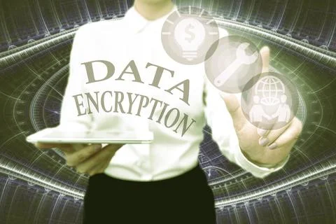 Hand writing sign Data Encryption. Word for Conversion of data into code for Stock Photos