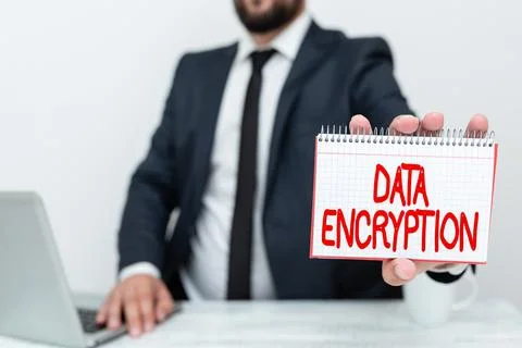 Hand writing sign Data Encryption. Concept meaning Symmetrickey algorithm for Stockfoto's