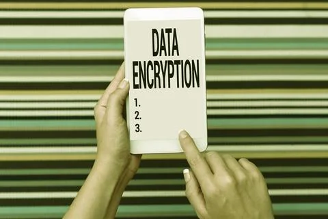 Hand writing sign Data Encryption. Business idea Symmetrickey algorithm for the Stock Photos