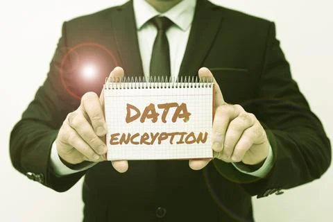 Hand writing sign Data Encryption. Business concept Symmetrickey algorithm for Stock Photos