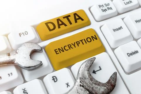 Hand writing sign Data Encryption. Conceptual photo Conversion of data into code Stock Photos